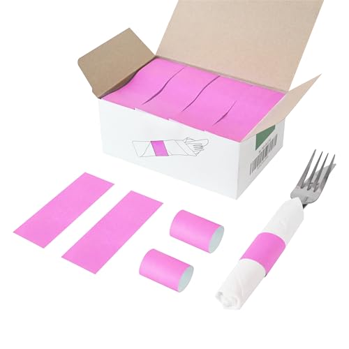 Image of NATURALABEL Self-Adhesive Napkin Bands for Wrapping Silverware - Pack of 2,000, for Family Reunion, Birthday Party, Wedding, Celebration (Pink)