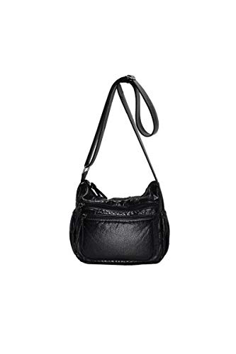 Howoo Doux Faux Cuir Sac d'épaule Multi-Poches Sac à Main Rétro Messager Ancien Sac bandoulière Voyage Bourse pour Femmes/Filles Noir