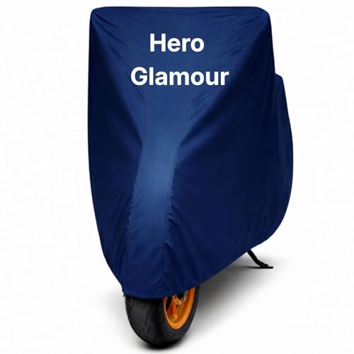 Image of Bike Body Cover for Hero Glamour Waterproof & Dustproof Scooter Cover UV Resistant, Heat Resistant & All Weather Protection Heavy Duty Triple Stitched Two Wheeler Cover (Blue)