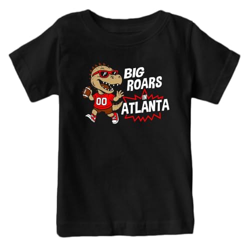 Big Roars in Atlanta Kid's Dinosaur T-Shirt for Football Fans (Black Shirt, YS)