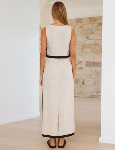 IDEALSANXUN Two Piece Sets for Women Summer Cropped Linen Tank Tops and Maxi Skirt Matching Set2