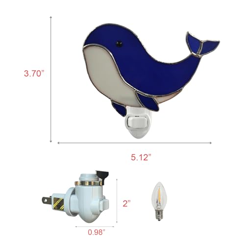 Image of CHEZBABY Stained Glass Night Light Plug into Wall Accent Nightlight Lamp Decorative for Hallway Bedroom Kitchen Home Decor(Whale)