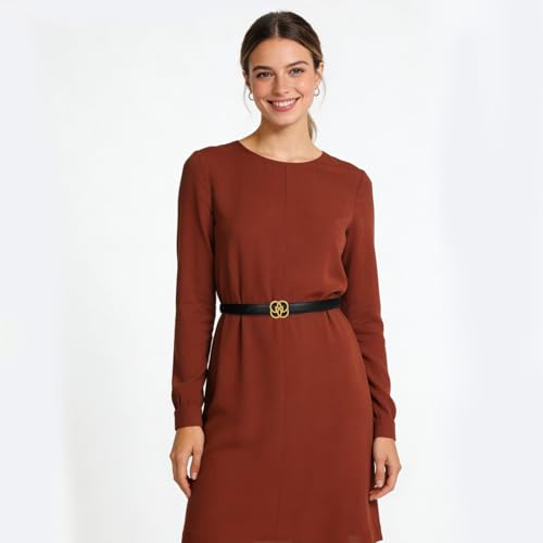 Image of Aurolran Women's Leather Belt with Buckle - Ideal for Dresses, Jeans, and Coats