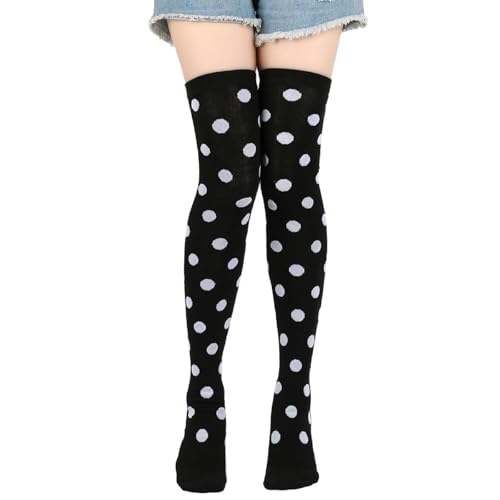 Violet Mist Thigh High Socks for Women Novelty Polka Dot Over the Knee High Socks Black Funny Extra Long Sock Thigh Highs