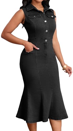 Image of SeNight Women's High Waist Denim Mini Skirt Frayed Hem Stretchy | High Waist Denim Mini Skirt Frayed Hem Stretchy Bodycon Jean Skirt with Button