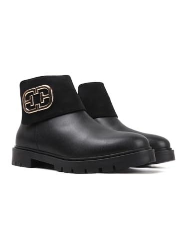 Image of ELLE Women's Chic Dual Texture with Gold-Tone Embellishment Ankle Boots