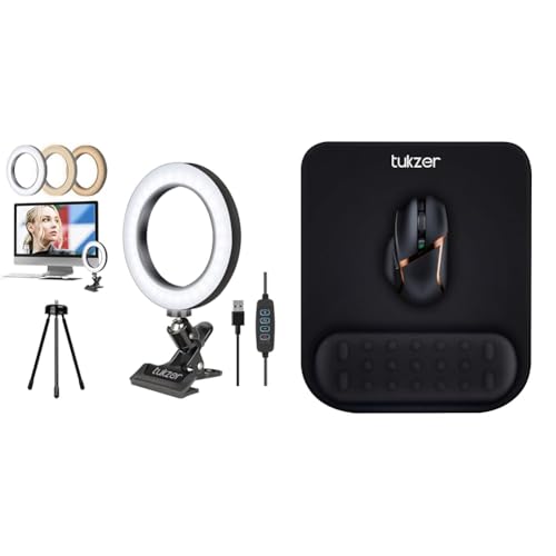 Image of Tukzer 8-Inch LED USB Selfie Ring Light with Clamp Mount, 3 Light Modes & 10 Level Brightness, for L