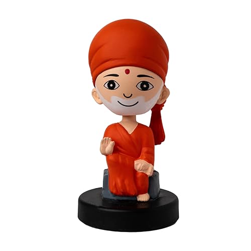 Image of Shirdi Sai Baba Idol for Car Dashboard Bobblehead, Home Decor Items for Living Room, Office Desk, Murti for Gifting,Statue for Good Luck,Superhero Action Figure, Meditation Pose Figurine,Orange