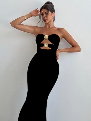 Image of SKAYS Women's Summer Dress Strapless Tube Top Cut Out Bodycon Maxi Dress Backless Going Out Casual Elegant Party Dresses