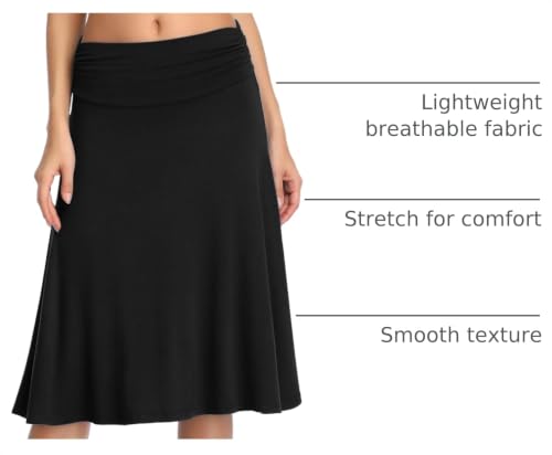 Image of Urban CoCo Women's Ruched High Waist Knee Length Jersey A-Line Stretchy Flared Casual Skirt