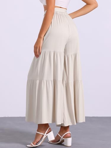 Image of Allegra K Women's 2026 Summer Wide Leg Palazzo Pants High Waisted Flowy Trendy Casual Lounge Boho Beach Ruffles Trousers