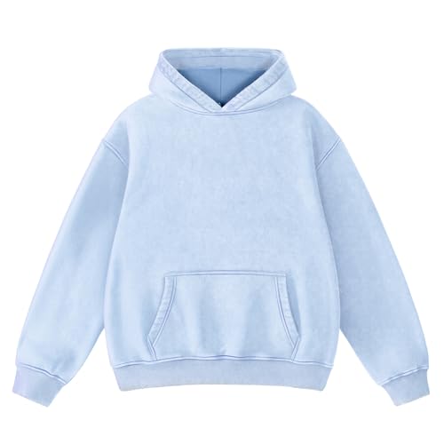 FAIABLE Mens Hoodies Oversized Unisex Acid Wash Hoodie Heavyweight Fleece Vintage Cotton Sweatshirt Men Women Streetwear