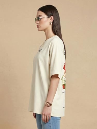Image of JUNEBERRY Women's Oversized Graphic T-Shirt Retro Floral & Vintage Aesthetic Print, Loose Fit Casual Streetwear Tee, Trendy Baggy Style, (Sizes S-2XL)