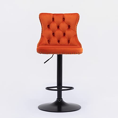 Butacos Giratorios Ajustables de Terciopelo Merax, Altura del Asiento Ajustable de 25 a 33 Pulgadas, Base de 17,7 Pulgadas, Modernos con Respaldo y Acabado Tufted para Pub en Casa e Isla de Cocina, Juego de 2, Color Naranja miniatura 6