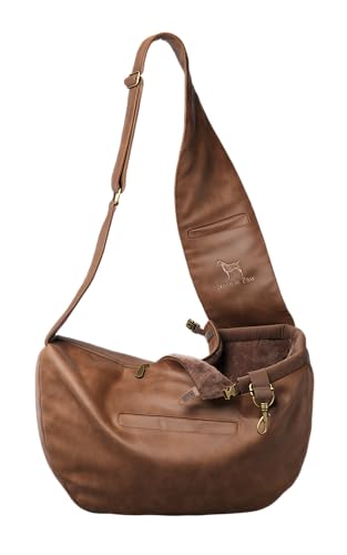 Noah & Paw Dog Sling Carrier for Small Dogs 5-18lb, Dog Sling for Small Dogs and Cats, Dog Carrier with Adjustable Padded Strap, Vegan Leather Lined with Fur, 3X Safety Features, Machine Washable