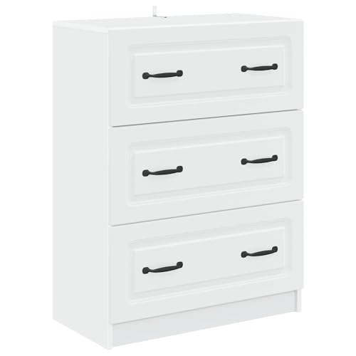 mtlskopl Cajonera blanca 66 x 34,5 x 87 cm, cómoda de madera con 2 cajones y 3 compartimentos, aparador moderno para salón, pasillo y oficina
