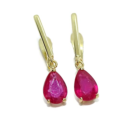Boucles d'oreilles or jaune 18 carats rubis naturel taille larme 2cm