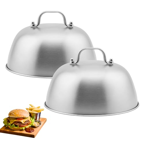 logei Campana para Hamburguesa, 2 Unidades, Acero Inoxidable 304, con Mango antiquemaduras, Cubierta para Hamburguesas, cúpula de derretimiento, Campana para Barbacoa, fi