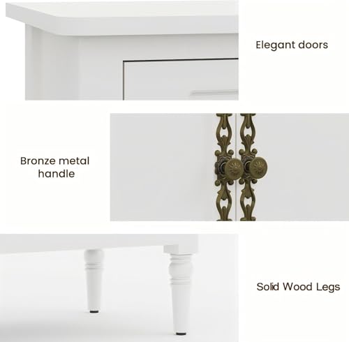 RoyalCraft Buffet Sideboard Table Set of 2, 59'' Mid Century Modern Console Table, Media Cabinet with 4 Doors, Accent Cabinet Wood Sideboard, for Entryway, Living Room, Dining Room, Satin White