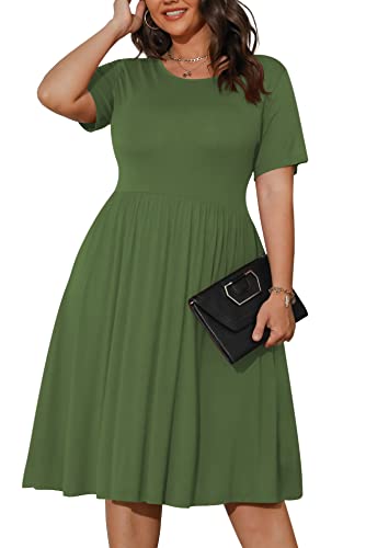 Image of POSESHE Womens Plus Size Summer Dress 2026 Casual Short Sleeve Empire Waist Loose Fit Swing T-Shirt Dress with Pockets