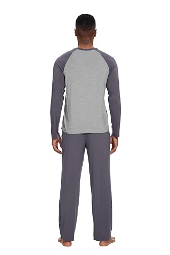 WiWi Mens Pajamas Set Viscose from Bamboo Long Sleeve Sleepwear Knit Nightwear 2 Pieces Loungewear Sets with Pants S-XXL4