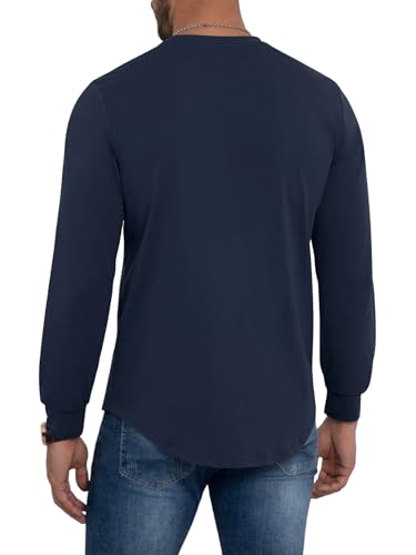 3 Pack Men's Long Sleeve Pure Cotton T-Shirt Crewneck Pocket Tee Longline Casual Lightweight Fall Basic Shirts3