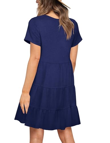 Image of Nova In Sky Women's Summer Dresses 2026 Short Sleeve V-Neck Casual Loose Swing Button Down Casual T Shirt Dresses