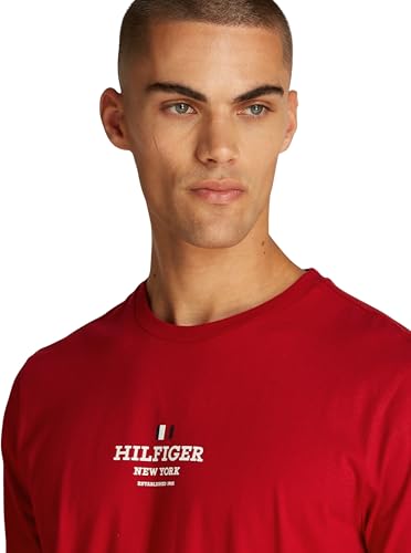 Tommy Hilfiger Herren T-Shirt Kurzarm mit Branding, Mehrfarbig (Medium Red), S – Ansicht 3