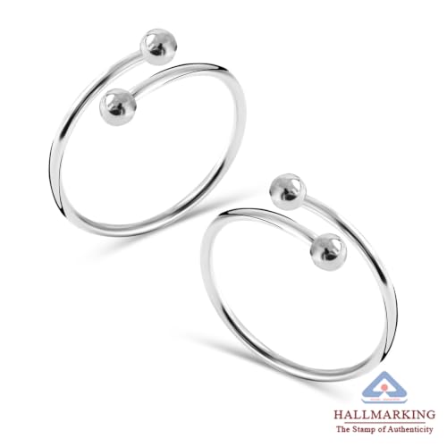 Image of TRUESILVER ACPL 925 Sterling Silver Toe Rings for Women (Adjustable) BIS Hallmarked Minimalist Classic Wave Ball Roman Multi-Design Toering Set | Elegant Foot Jewelry | Gift for Mom, Anniversary