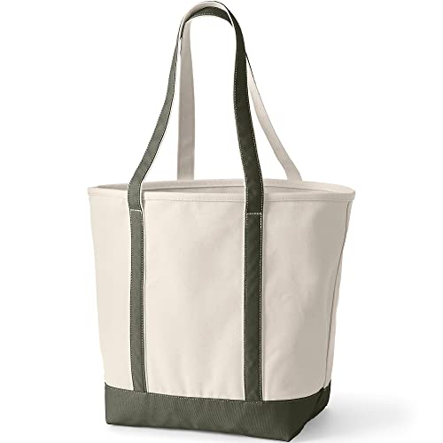 Image of Lands' End Natural Long Handle Open Top Canvas Tote Natural /dark Olive Green Large Long Handle