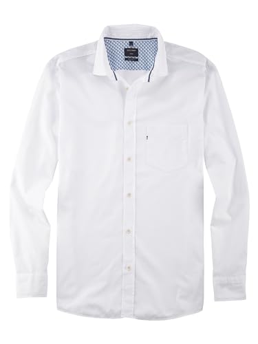 OLYMP Herren Freizeithemd Langarm Casual,Einfarbig,Regular fit,Kent-Kragen,Weiss 00,XL