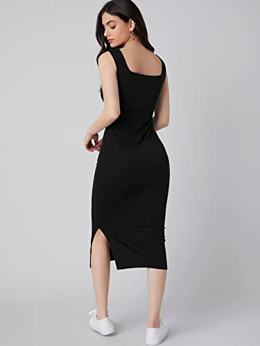 Image of Aahwan Royal Solid Bodycon Square Neck Midi Side Split Thigh Dress for Women's & Girl's