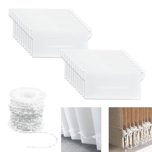 20 Stück Lamellenvorhang Ersatzteile Set, 127mm Beschwerungsplatten mit 10m Weiße Rollokette, Vertikaljalousie Zubehör für 127mm Lamellen, Bodenplatte für Vorhang Tür Fenster Zubehör