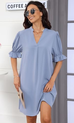 Summer Dresses for Women Shift Dress V Neck Ruffle Short Sleeve Casual Flowy T-Shirt Dress2
