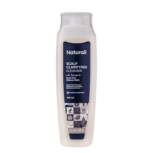 Naturali Scalp Clarifying Anti-Dandruff Shampoo for Men | Derma Approved Shampoo with Green Tea, Hibiscus & Biotin | Reduces Dandruff & Hair Fall | Sulphate-Free Daily Care for All Hair Types | 100 ml
