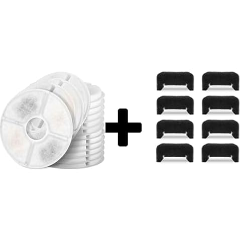 Pack of 16 Pet Fountain Filters and Pack of 8 Sponges Cover