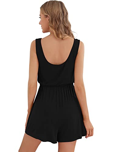 Verdusa Women's Maternity Scoop Neck Button Front High Waist Tank Romper Black S #TOP1