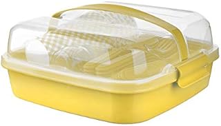 Shopivaa 32 Piece Serves 6 People Picnic Set for Camping Outdoor Dining Party Set With Carry Case Lightweight & Durable BPA Free Plastic Dishwasher Safe (Yellow)