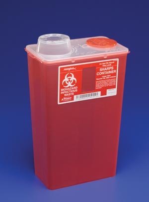 Kendall 1219G90CS Monoject Sharps-A-Gator Chimney-Top Sharps Biohazard Waste Container, Large, Red, 14 qt Capacity, 10-71/128" Length, 6-3/4" Width, 17-49/64" Height, Pack of 10