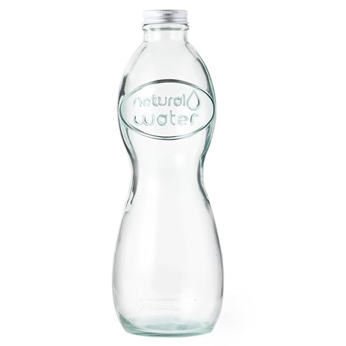 noTrash2003 Botella de agua de 1 litro, jarra de cristal reciclado con tapón de rosca de metal en aspecto retro. Producto respetuoso con el medio ambiente y sostenible fabricado en Europa