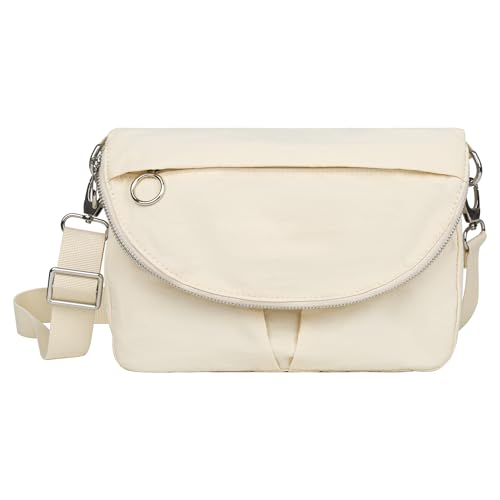 NiNiHO Crossbody Bags for Women, All Night Festival Bag 5L, Crossbody Purse with Adjustable Strap for Travel, Waterproof Nylon (Ivory)