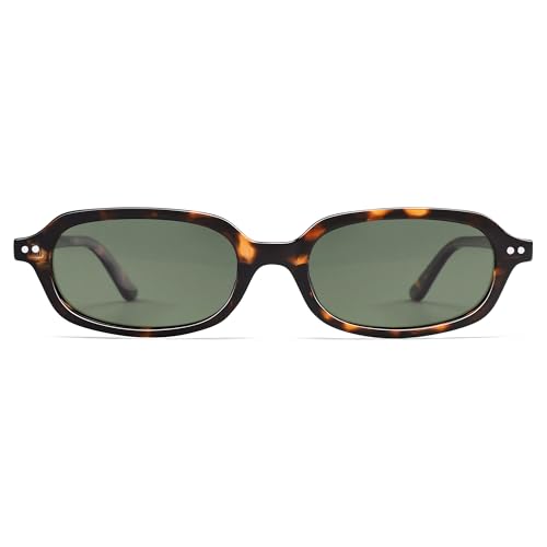 Appassal Retro Small Rectangle Sunglasses for Women Men Trendy Square Sunnies AP3729,Tortoise/Green