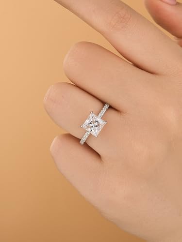 2 Carat Princess Cut Moissanite Engagement Ring for Women, Lab-Created D Color VVS1 S925 Silver Solitaire Ring, Classic Bridal Jewelry Gift3