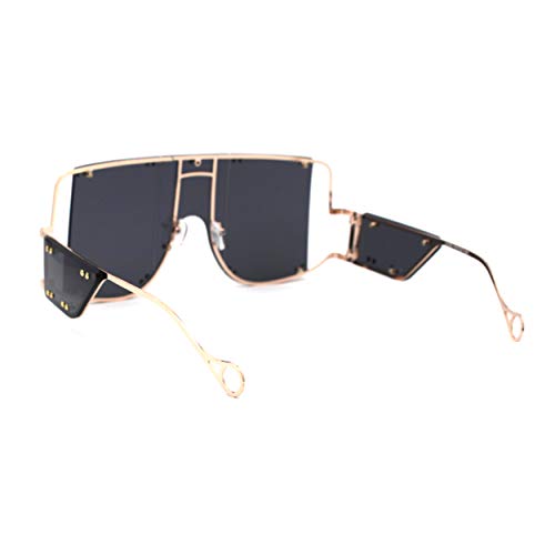 Panel Lens Retro Mobster Style Metal Rim Shield Sunglasses4