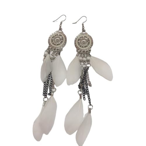 Boucles d'oreilles plumes style bohème chic et perles vintage ethniques