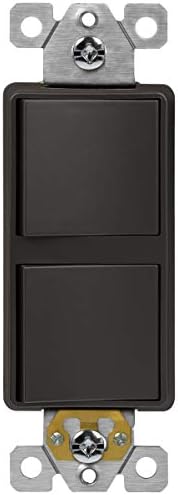 ENERLITES Double Paddle Rocker Decorator Switch, Ground Terminal, Clamp-Type Back Insert Wiring, Copper Wires Only, Single Pole, Residential/Commercial Grade, 15A 120-277VAC, 62834-DB, Dark Bronze