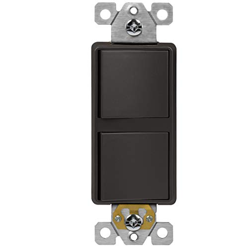 Enerlites Double Paddle Rocker Decorator Switch, Ground Terminal, Clamp-Type Back Insert Wiring, Copper Wires Only, Single Pole, Residential/Commercial Grade, 15A 120-277Vac, 62834-Db, Dark Bronze #TOP3