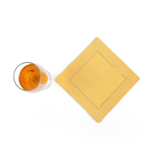 Image of Fingercraft Cotton Cocktail Napkins 6x6 Inches - Set of 12 Reusable Cloth Beverage Coasters with Elegant Ladder Hemstitch - Perfect for Parties, Bars & Home Use (Yellow Slub)
