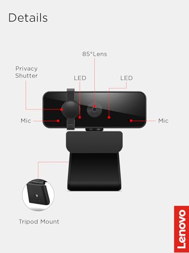 Lenovo 310 FHD Webcam, 1080p, FHD Resolution @30 FPS, Plug-and Play USB Connectivity, 1.8M Cable, 2 Integrated Microphones, External Privacy Shutter, Black - image 6