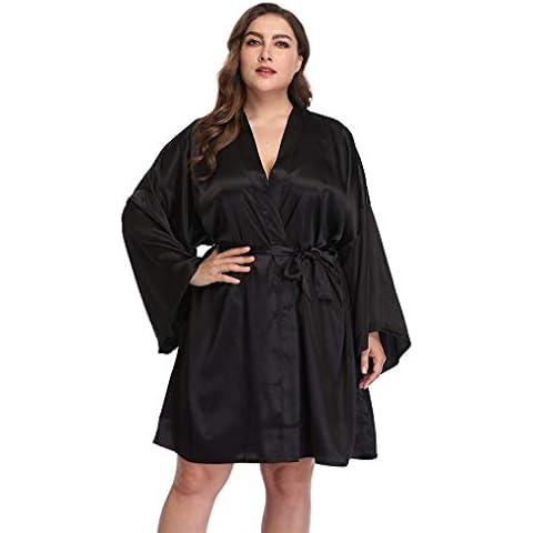 Super Shopping-zone Women's Plus Size Satin Robes Short Silky Bathrobes Bridesmaid Party Dressing Gown,Black,4X Cover